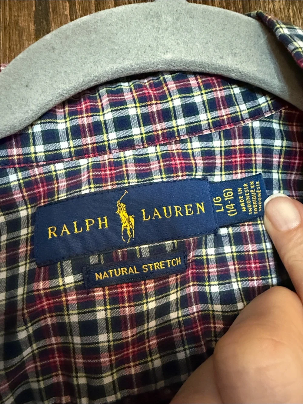 Ralph Lauren Red Navy White Plaid Button-Down Shirt Youth Large/Women XS Unisex